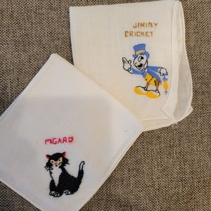 Vintage Disney Kids Hankies Jiminy Cricket & Figaro